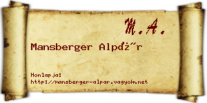 Mansberger Alpár névjegykártya